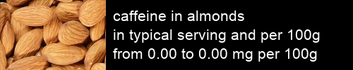 caffeine in almonds information and values per serving and 100g