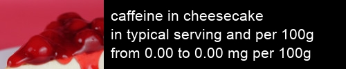 caffeine in cheesecake information and values per serving and 100g