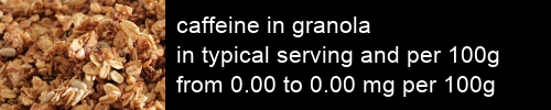 caffeine in granola information and values per serving and 100g