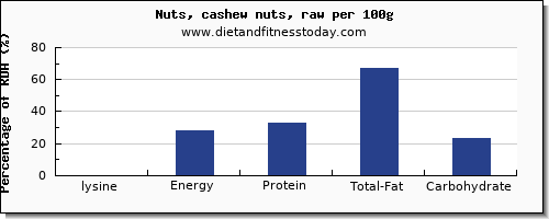 lysine and nutrition facts in cashews per 100g