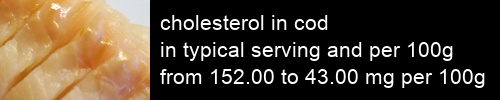 cholesterol in cod information and values per serving and 100g