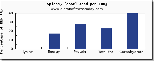 lysine and nutrition facts in fennel per 100g