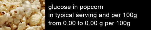 glucose in popcorn information and values per serving and 100g