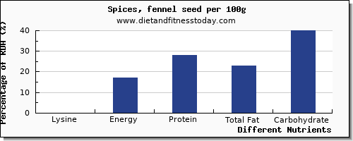 chart to show highest lysine in fennel per 100g