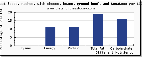 chart to show highest lysine in nachos per 100g