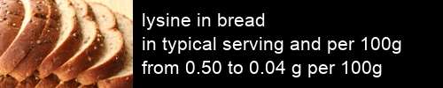 lysine in bread information and values per serving and 100g