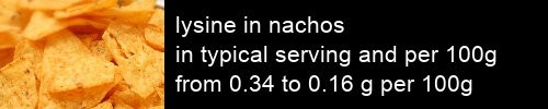 lysine in nachos information and values per serving and 100g