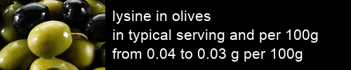 lysine in olives information and values per serving and 100g