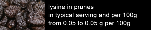 lysine in prunes information and values per serving and 100g