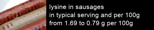 lysine in sausages information and values per serving and 100g