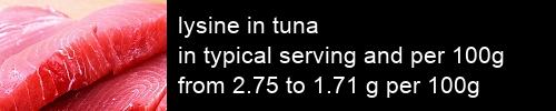 lysine in tuna information and values per serving and 100g