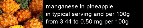 manganese in pineapple information and values per serving and 100g