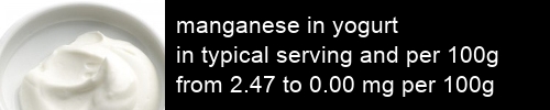 manganese in yogurt information and values per serving and 100g