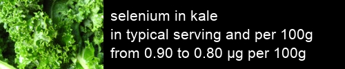 selenium in kale information and values per serving and 100g