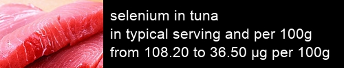 selenium in tuna information and values per serving and 100g