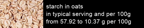 starch in oats information and values per serving and 100g