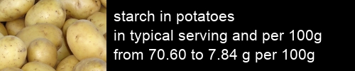 starch in potatoes information and values per serving and 100g