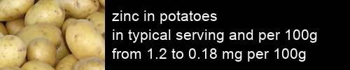 zinc in potatoes information and values per serving and 100g